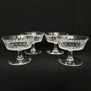 4 Elegant Vintage Crystal Flat Bottom 5oz Champagne Cocktail Coupe Glasses - Vintage Barware - Retro Barware