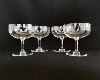 Set of 4 Vintage Straight Stem 6.5oz Crystal Champagne Cocktail Coupes - Vintage Barware - Retro Barware