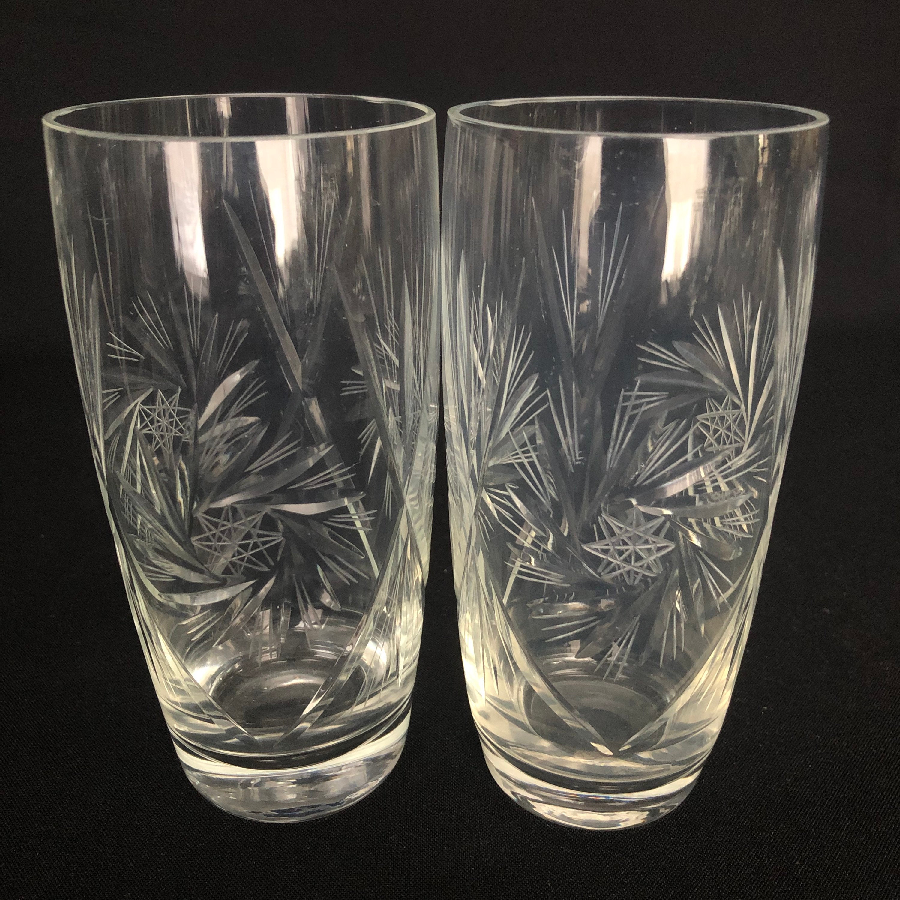 2 Vintage Pinwheel Etched 12oz Crystal Highball Glasses Etsy