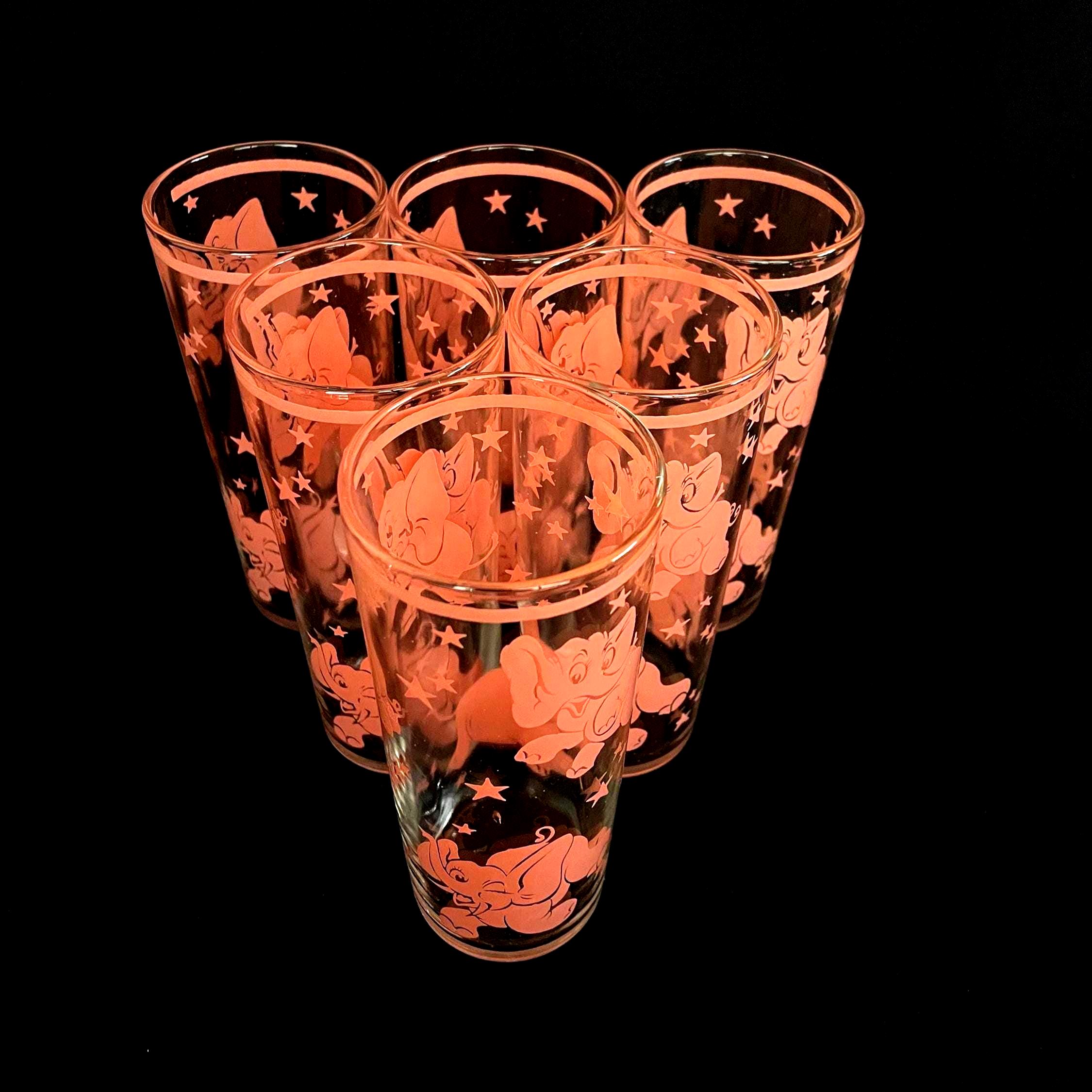 RARE Hazel Atlas Dancing Pink Elephants Euro Wine or Juice Glasses