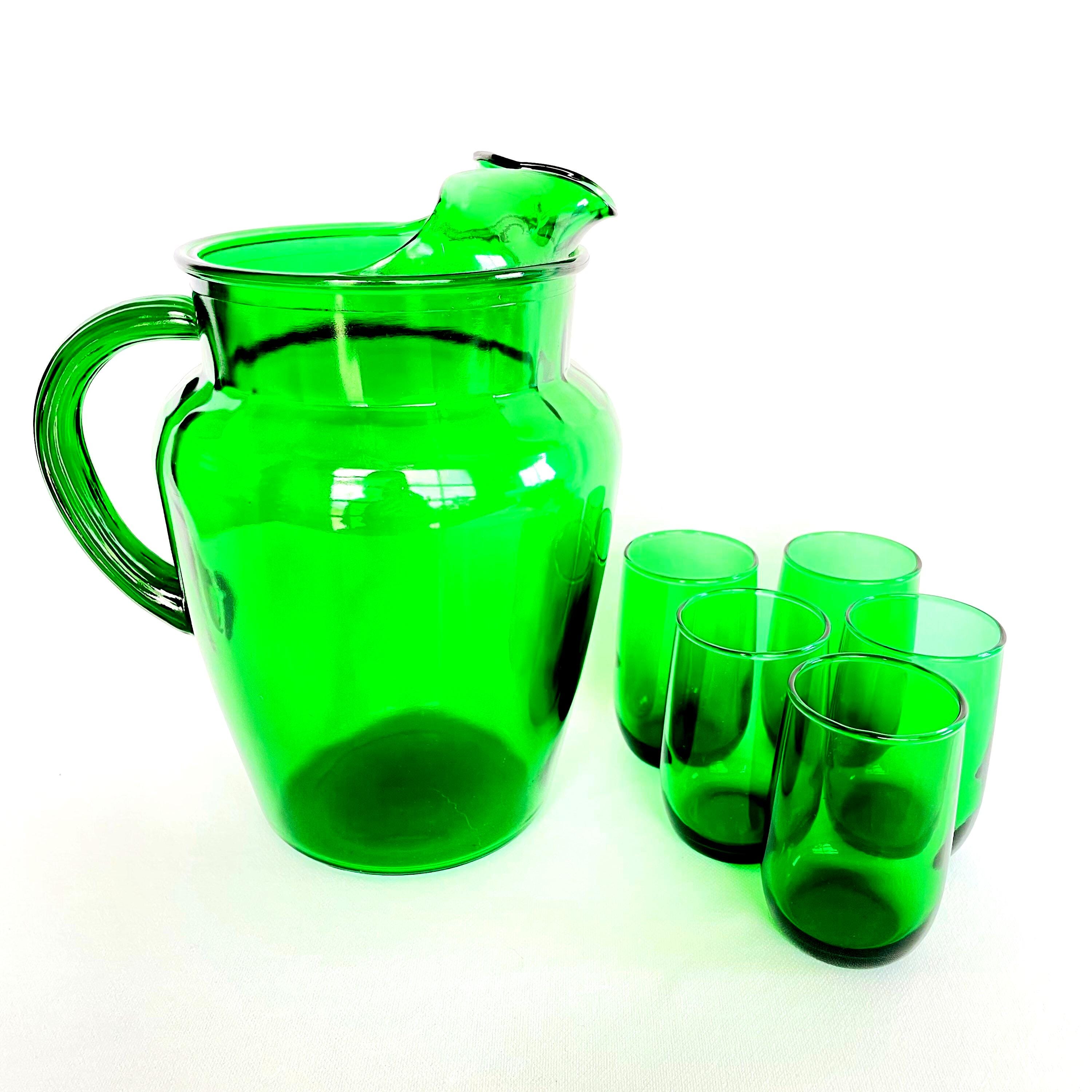 ヴィンテージ エメラルドグリーン ガラス ピッチャーセット – レトロ