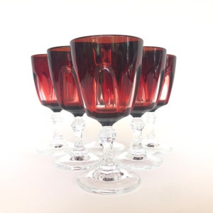 6 Vintage Ruby Red Cristal D&#39;Arques Gothic Arch 4.5oz  Stemmed Wine Glasses - Made in France - Vintage Barware - Retro Barware