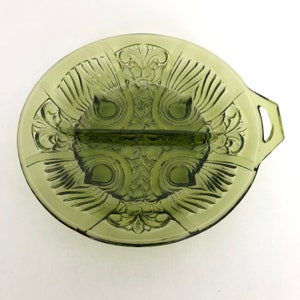Vintage Killarney Avocado Green Glass Shallow Dish Serving Plate by Indiana Glass
