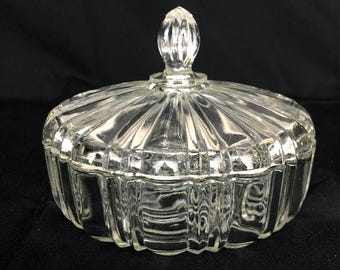 Vintage Covered Clear Glass Dish By Anchor Hocking