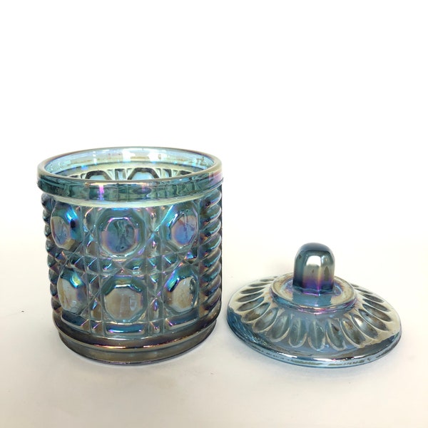 LID ONLY! Vintage Blue Iridescent Windsor Carnival Glass Lid for Covered Dish by Indiana Glass -  Small Canister - Candy Jar - Sugar Bowl