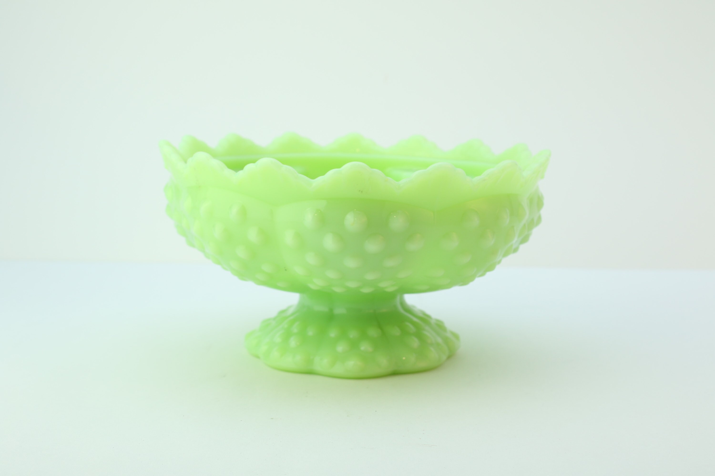 Vintage Fenton Hobnail Satin Uranium Glass Candle Holder Bowl Etsy