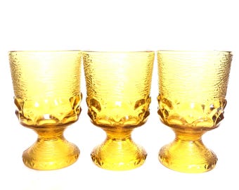 Vintage goldene gelbe Glaskelche - Set mit 3 Retro Barware