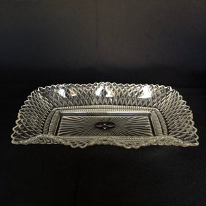 Vintage Indiana Clear Diamond Point Ruffled Rim Rectangular Glass Dish