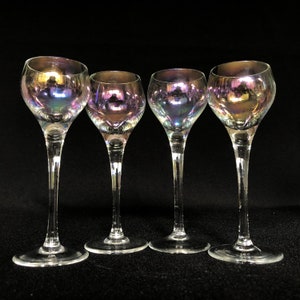 Set of 4 Vintage Iridescent Crystal 2oz Liqueur Glasses - Vintage Barware