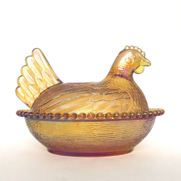 Vintage Golden Amber Karneval Glas Henne auf Nest - Elegante Glastiere