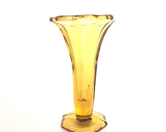 Vintage Amber Glass Trumpet Vase - Small Bouquet Vase - Art Deco