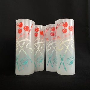 RARE - Set of 4 Vintage 16oz Cherry Frosted Tom Collins Glasses - Federal Glass Frosted Tom Collins - Retro Barware - Vintage Barware