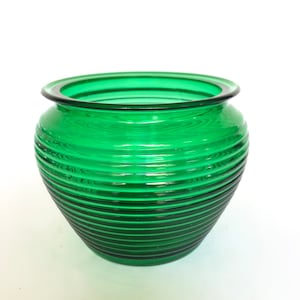 Vintage Emerald Green Pressed Glass Horizontally Ribbed Planter Humidor