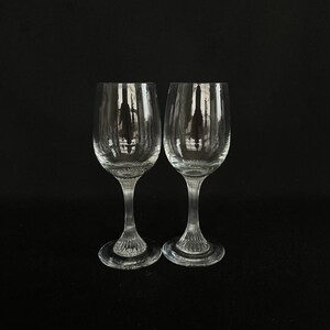 Pair of Finely Ribbed Stem 3oz  Vintage Crystal Liqueur Glasses - Retro Barware - Vintage Barware