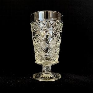 Vintage Hazel Atlas &#39; Peanut Butter&#39; or &#39;Big Top&#39; Footed Pattern Glass 9.5oz Goblet c1950s