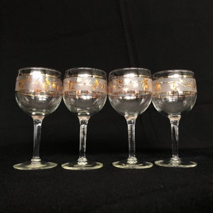 4 Libbey Glass Vintage 22k Gold Pine Cone 6.5oz Wine Glasses