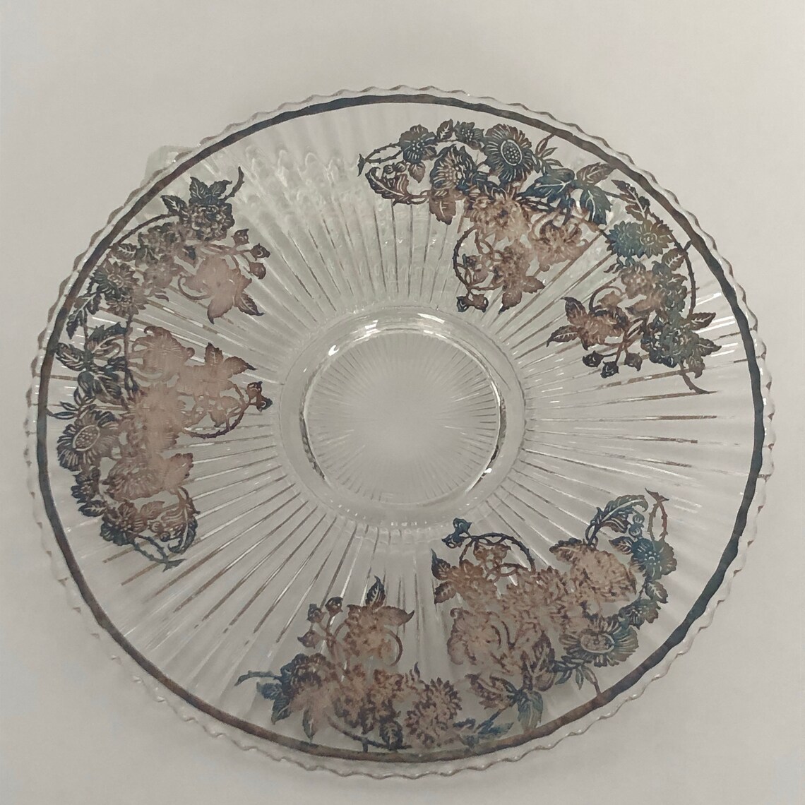 Vintage Clear Glass Serving Plate Platter Tray With Ornate Etsy
