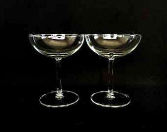 Vintage Clear Glass Champagne Coupes - Retro Barware, Set of 2