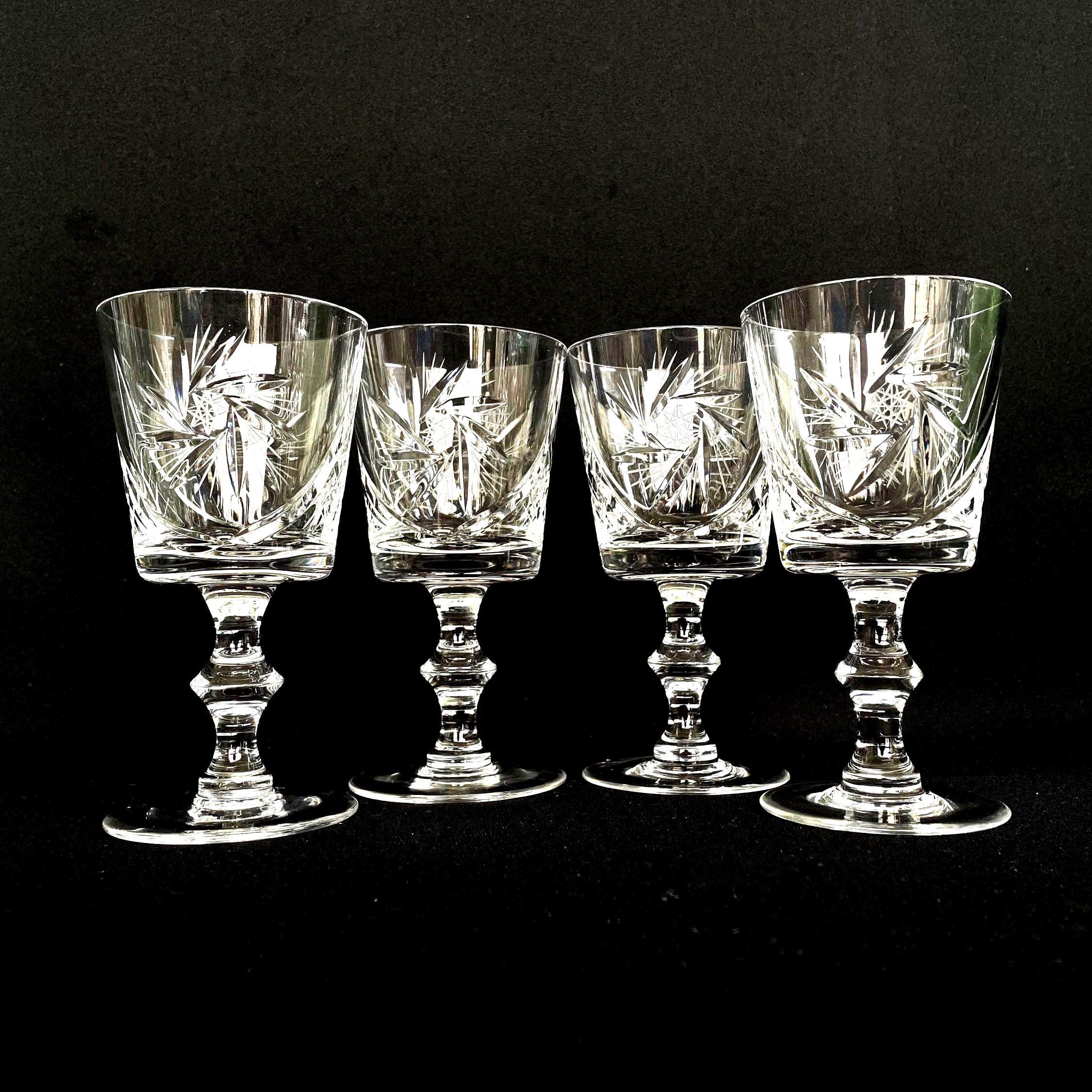 Vintage Crystal Cordial Glasses, Pinwheel Cut, Set of 4 - Etsy Israel