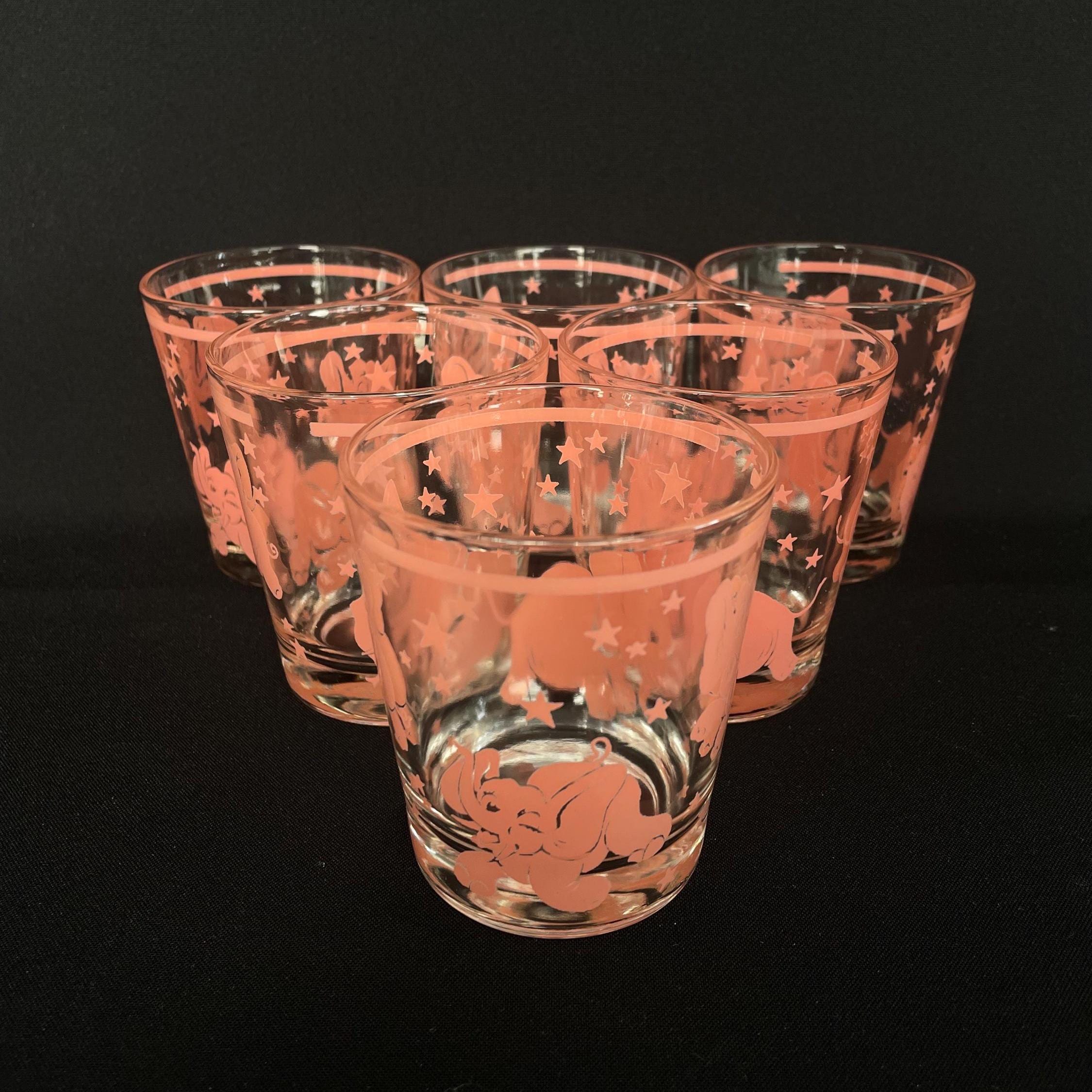 RARE - Hazel Atlas Dancing Pink Elephants Vintage 7oz Lowball