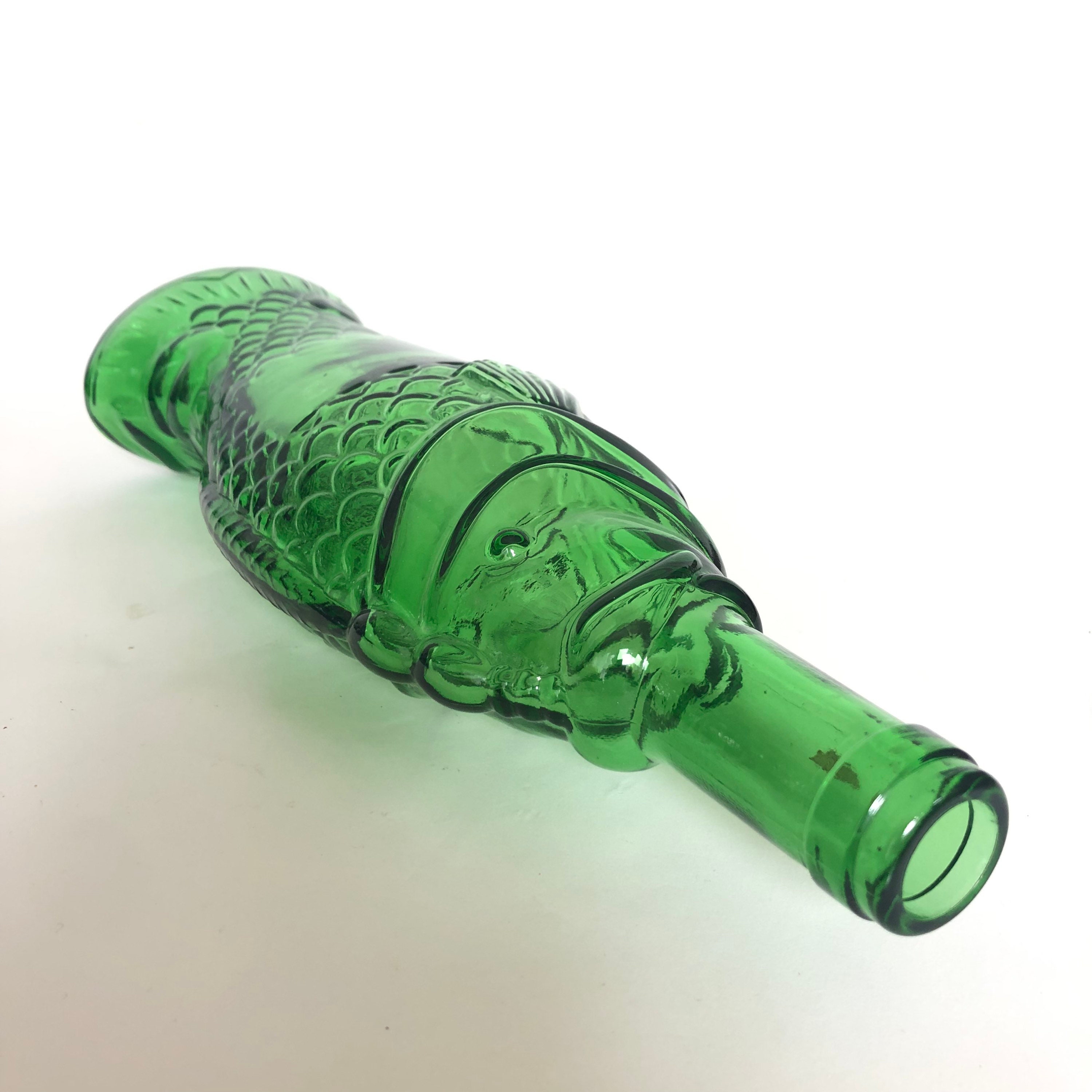 Vintage Green Glass Fish 26oz Bottle Etsy Canada
