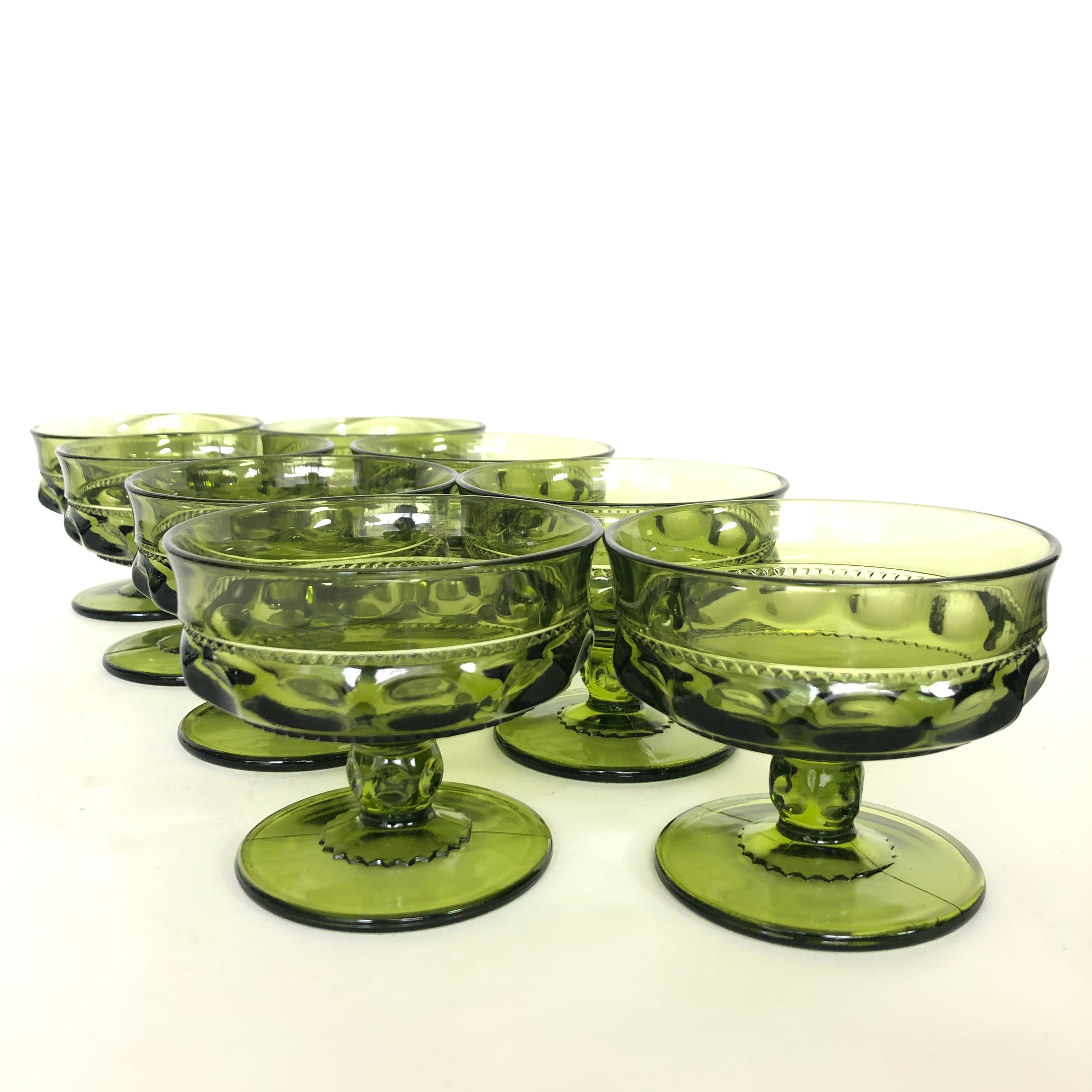 Set of 4 Vtg Indiana Glass Diamond Point Avocado Green 8.oz -  in 2023