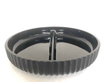 Plato dividido redondo vintage de vidrio negro