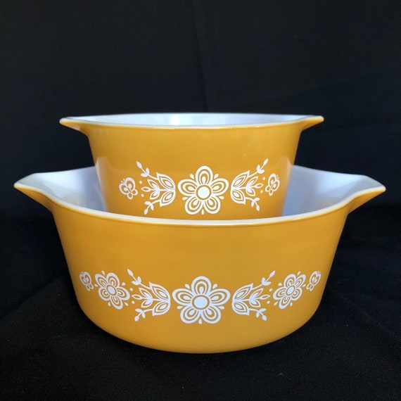 Set of 2 Vintage PYREX Butterfly Gold Casserole Dishes 473 1QT and 475 2.5QT Made in USA Etsy Canada