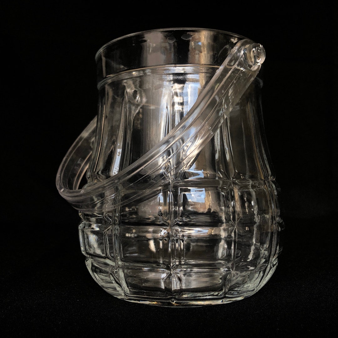 Clear Glass Ice Bucket With Clear Plastic Handle Etsy