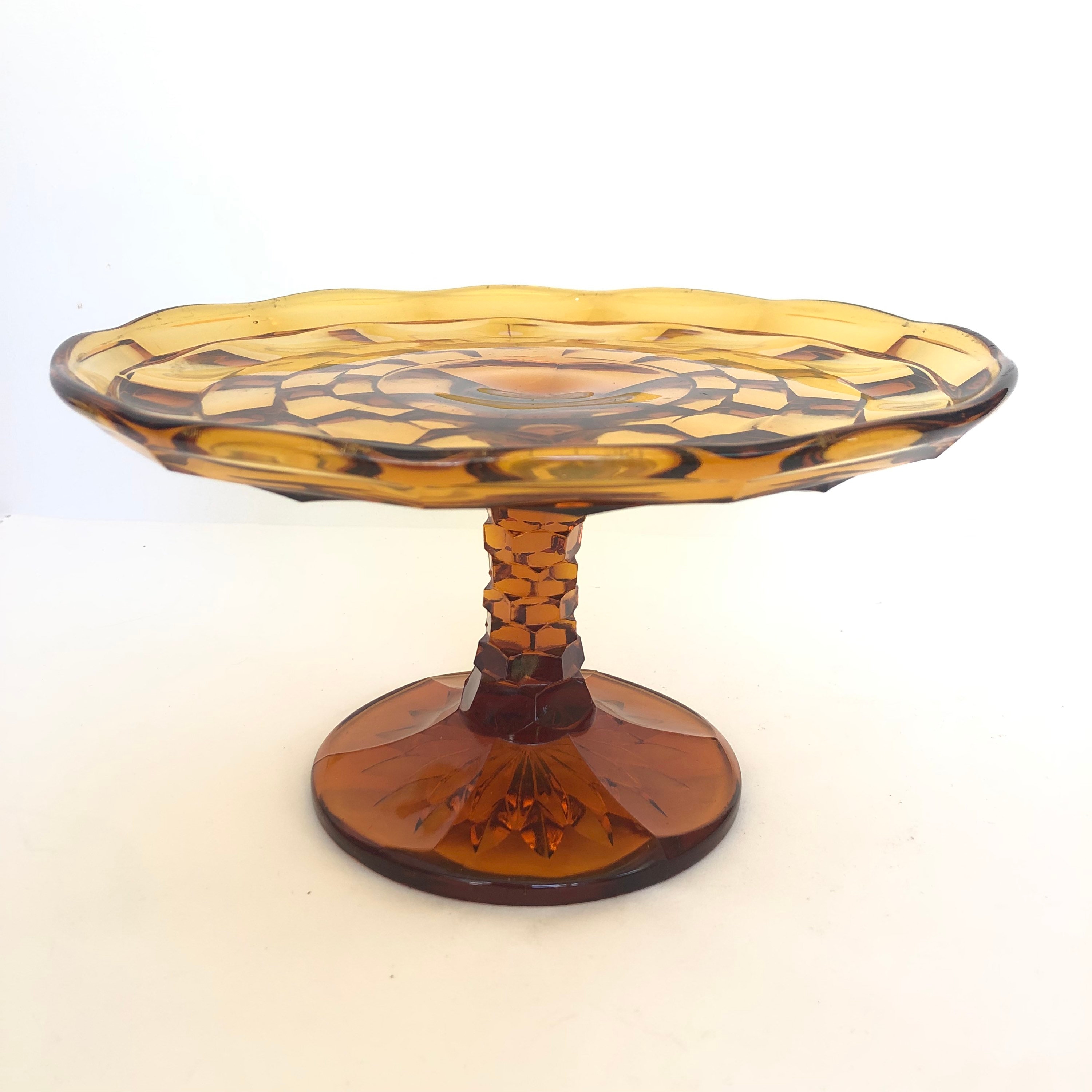 Amber glass cake stand sales
