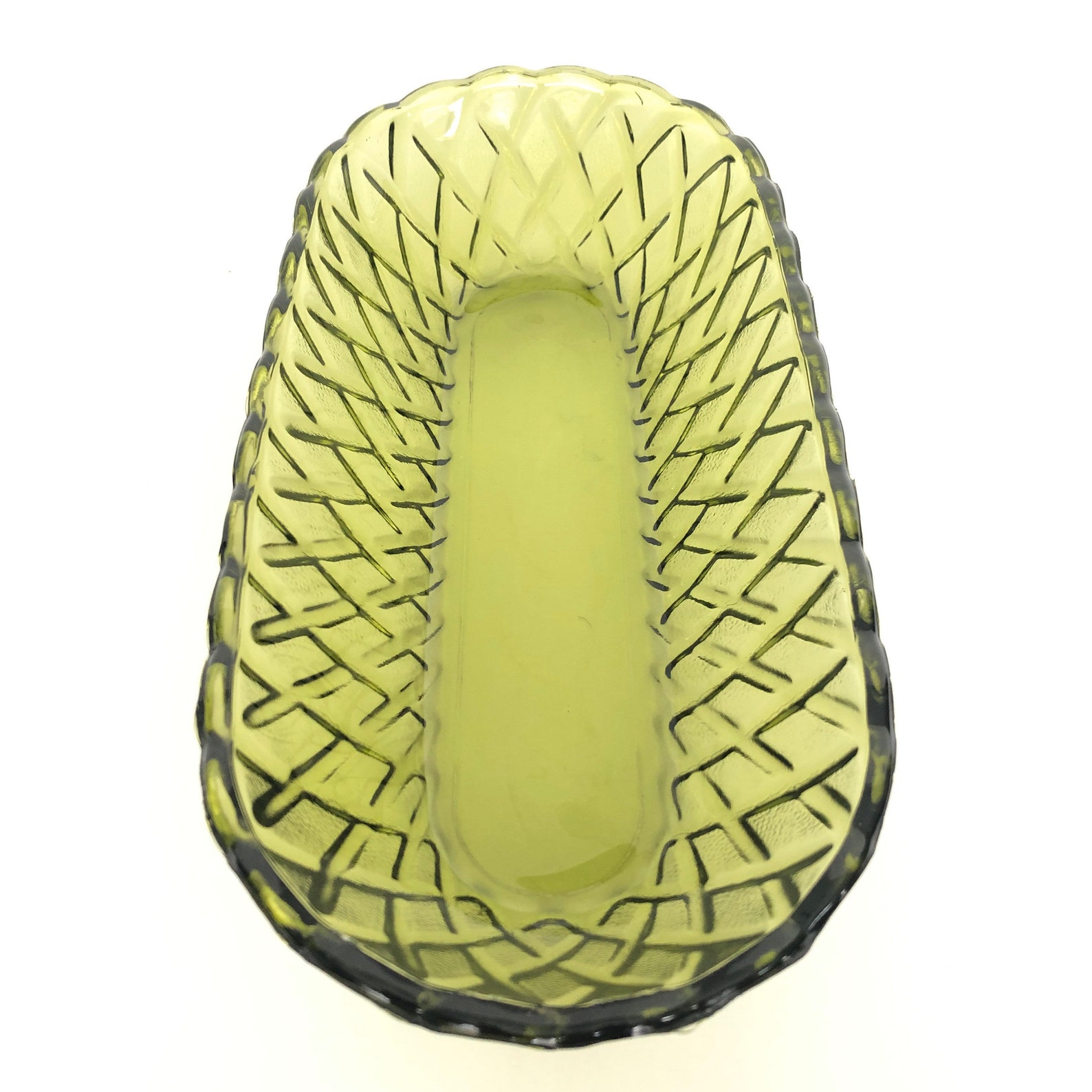 Indiana Glass Co Vintage Avocado Green Glass Basket Weave Oval Etsy