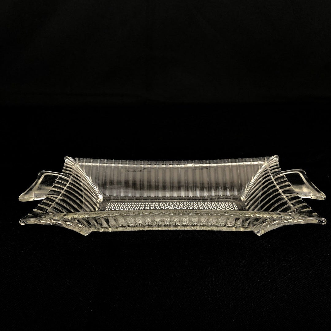 Art Deco Vintage Clear Glass Rectangular Tray Dish Plate Etsy