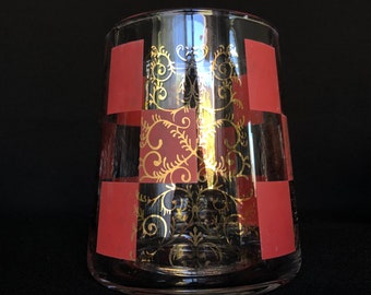 Funky Retro Red & Gold Printed Glass Ice Bucket