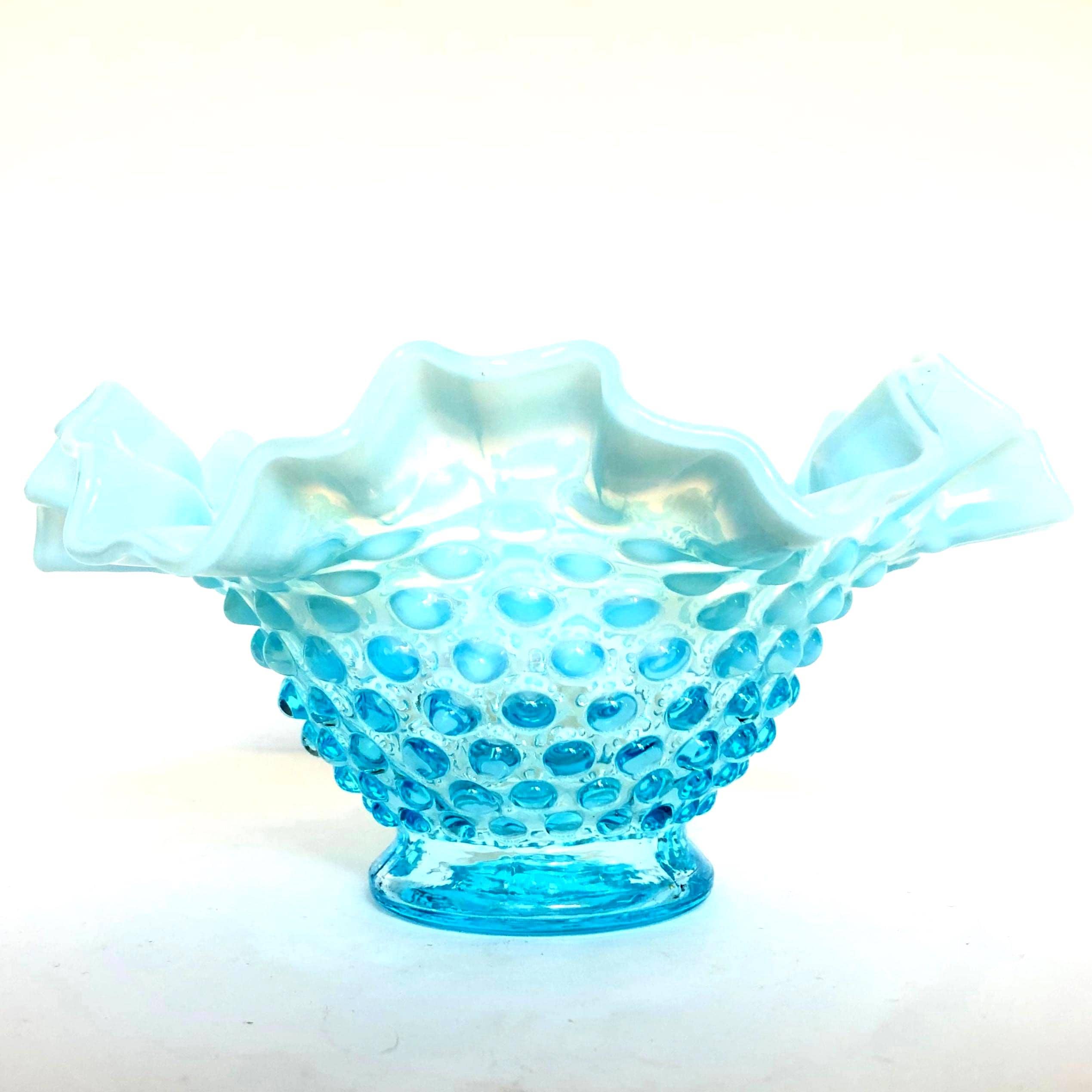 Vintage Fenton Hobnail Ruffled Rim Blue Glass Dish Bowl - Etsy