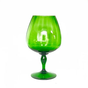 SPECTACULAR Mid-Century Modern Empoli Emerald Green Optic Paneled Italian Art Glass Tall Snifter Bowl - 11 inch tall - approx