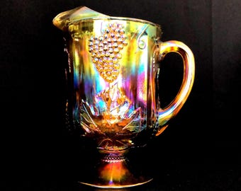 Vintage Indiana Glass Harvest Grape Pitcher – Golden Amber