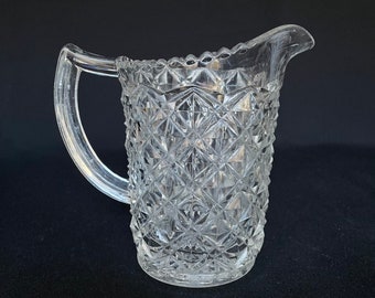 ANTIQUE Diamond Point Clear Pressed Glass 19oz Pitcher