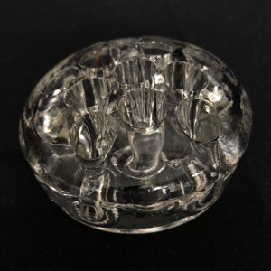 Vintage 7.5cm Diameter Round Clear Glass Floral Frog