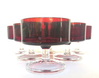 6 Vintage Cavalier Ruby Red Glass 6oz Champagne Coupes by Luminarc France