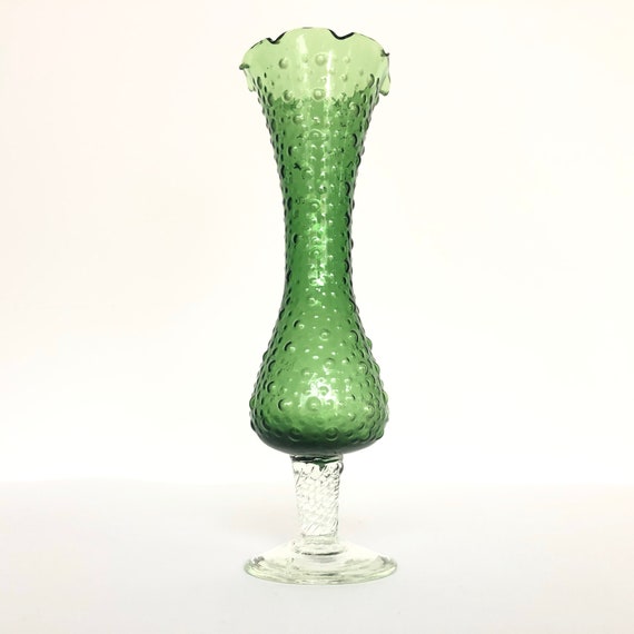 Vintage Green Glass Bud Vase With Bubbly Texture Crimped Etsy Australia