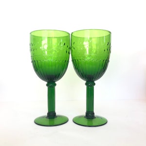 Pair of Vintage Giant Green Embossed 16oz Wine Glasses