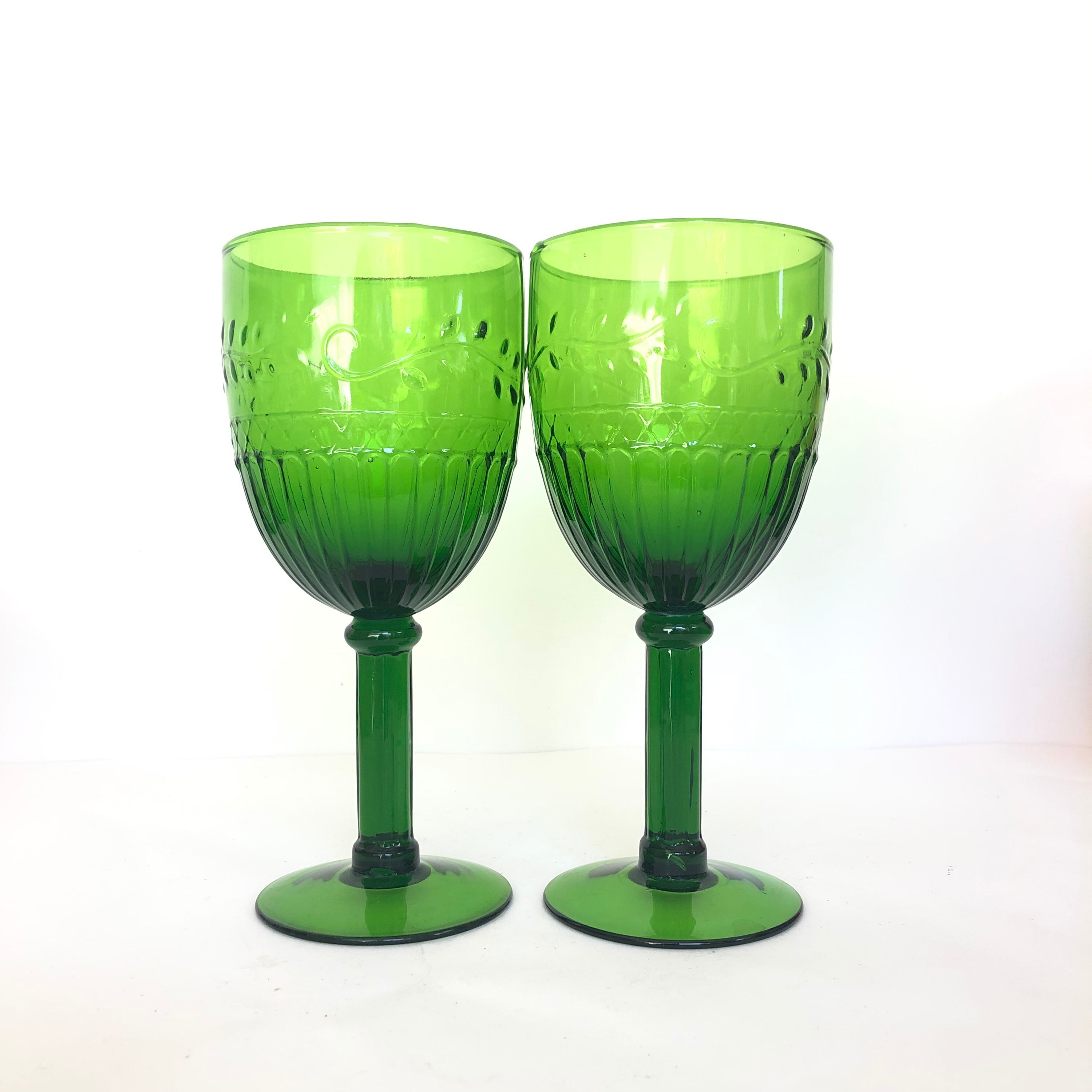 Paire de Verres à Vin Vintage Giant Green Gaufré 16 Oz
