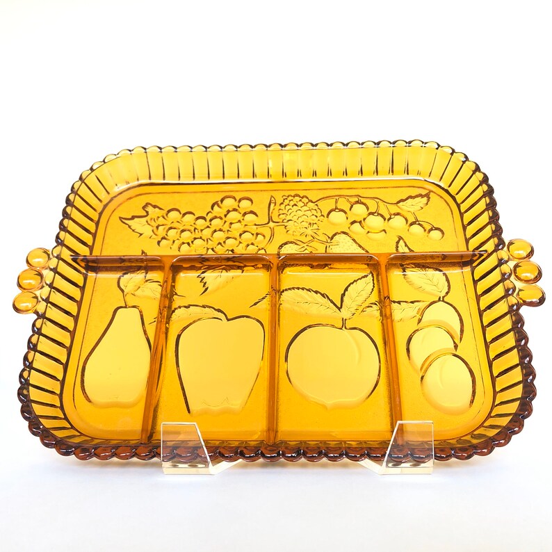 Vintage Amber Glass Rectangular Divided Tray Platter by Indiana Glass ...