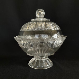 Large ANTIQUE Lovely Lidded Compote  Pedestal Dish With Dome Lid - EAPG Footed Glass Bowl