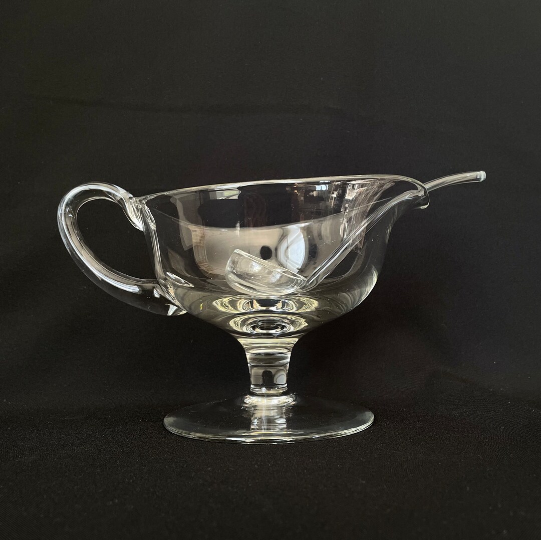 Vintage Clear Glass Footed Gravy Boat Sauce Server With Clear Glass