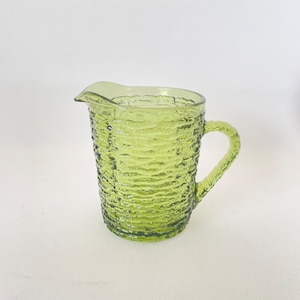 Vintage Soreno Avocado Green Textured Glass 7oz Creamer Pitcher by Anchor Hocking