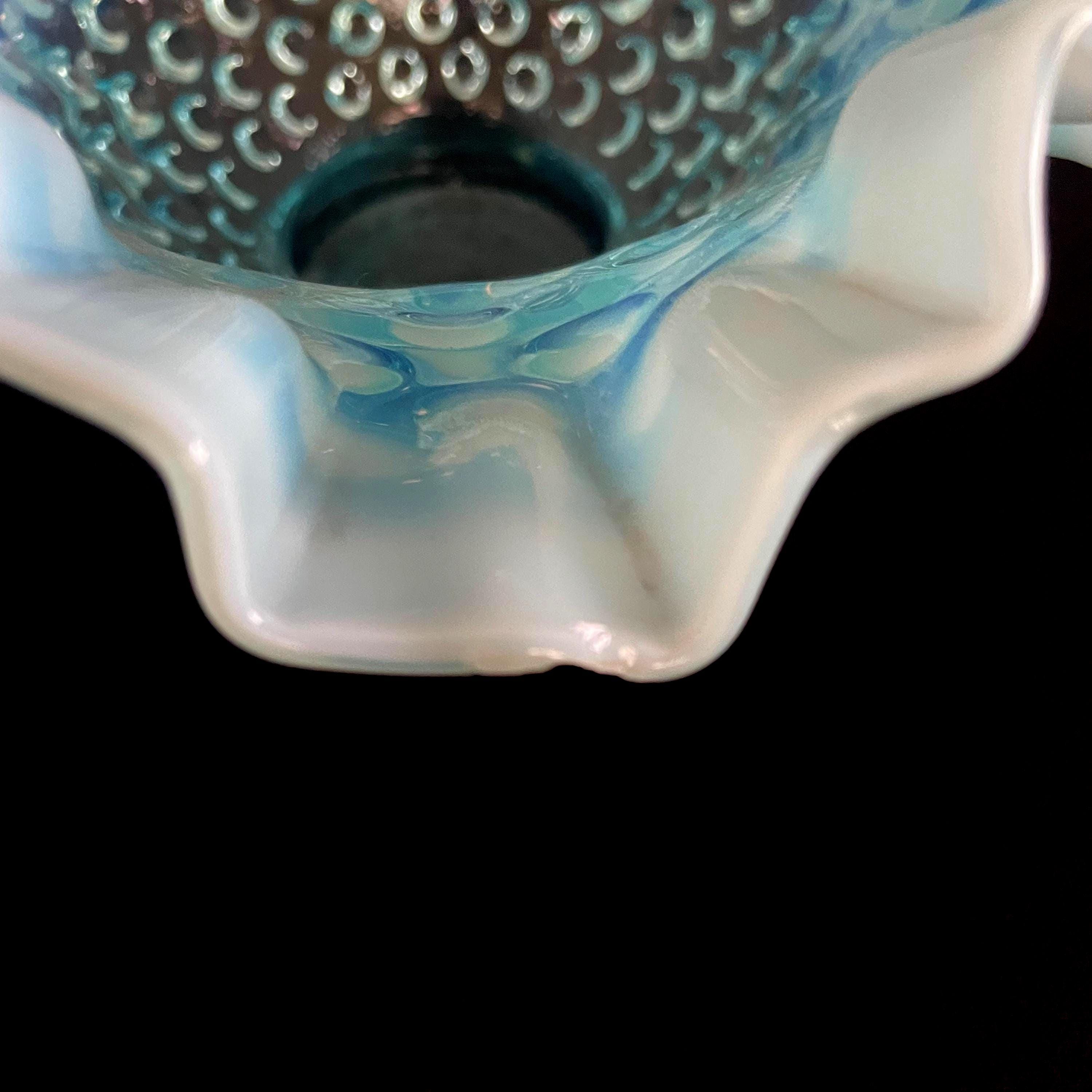 Vintage Fenton Hobnail Ruffled Rim Blue Glass Dish Bowl - Etsy