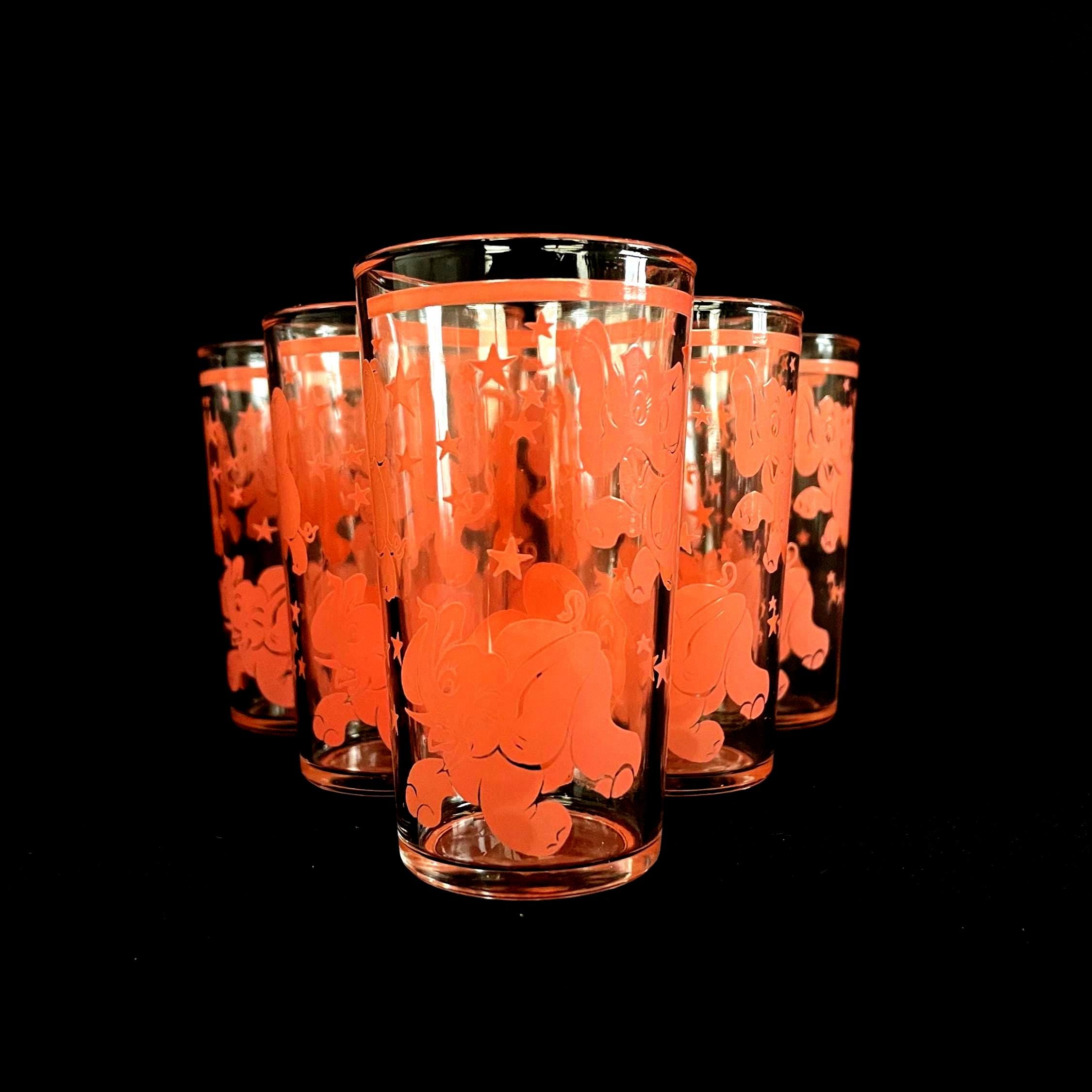 RARE Hazel Atlas Dancing Pink Elephants Euro Wine or Juice Glasses