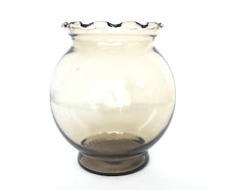 Clear Glass VTG Vase/ Mini Fish Bowl 4.5" x 5" Ruffled Edge 