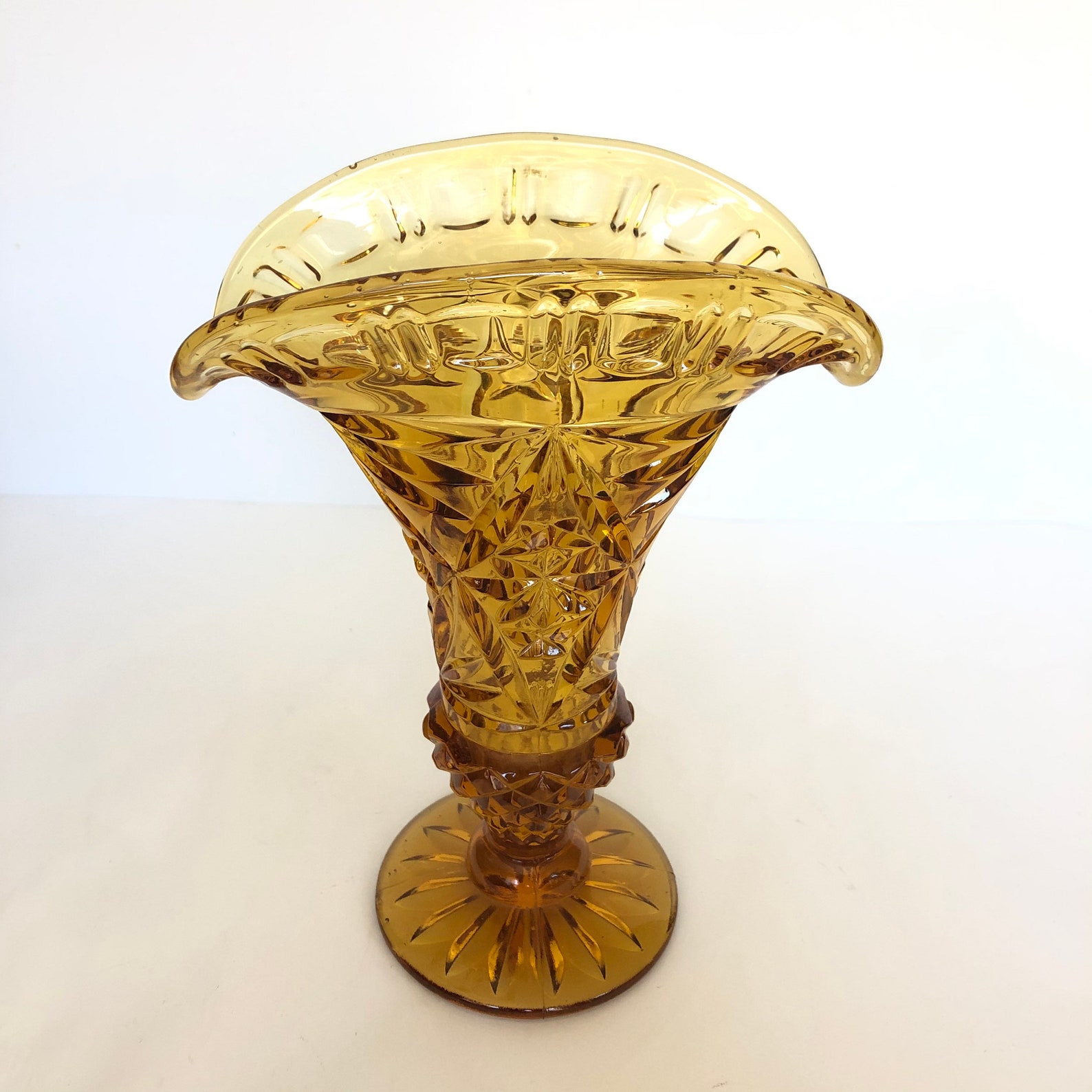 Vintage Amber Glass Fan Vase Small Bouquet Vase Art Deco Etsy